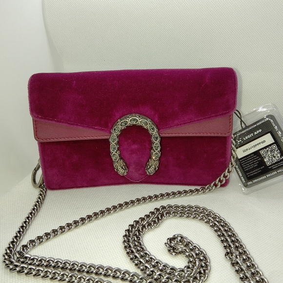 Gucci Dionysus Super Mini Magenta Velvet Crossbody - Picture 1 of 12